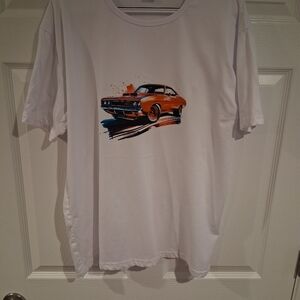 Men's White Cotton  T-Shirt Graphic, 70's Car Dodge Challenger  Size 2XL